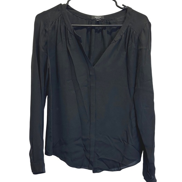 Babaton Aritzia Silk Semi Sheer Blouse Top Size Small Black Long Sleeve V-Neck - Picture 1 of 4